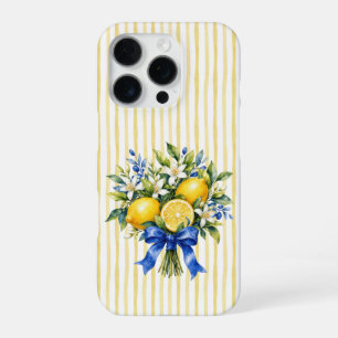 Yellow Stripe Blue Bow Lemon Bouquet iPhone 16 Pro Case