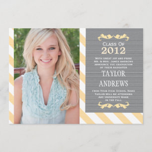 Yellow Stripe Graduation Photo Invitation Announce