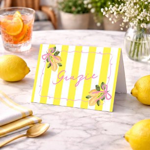Yellow Stripe Grazie Lemon Baby Shower Thank You Card
