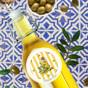 Yellow Stripe Home Made Olive Oil Thank You Classic Round Sticker