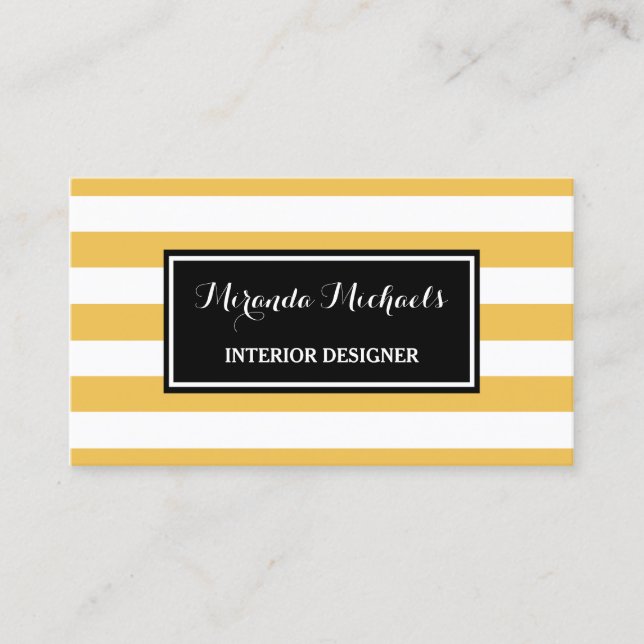 Yellow Stripe Interior Designer Business Card (Front)