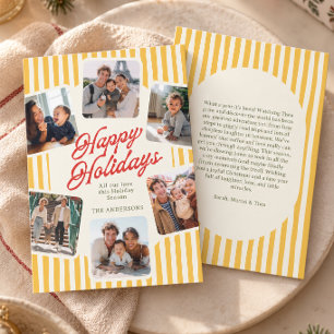 Yellow Stripe Multi Photo Collage Custom Letter Holiday Card