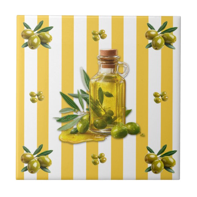 Yellow Stripe Pattern Olive Oil Tile (Front)