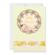 Yellow Stripe Sleeping Baby Shower Invitation