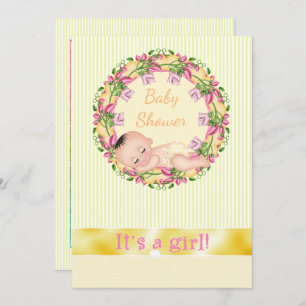 Yellow Stripe Sleeping Baby Shower Invitation