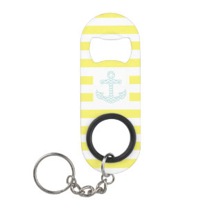 Yellow Striped Nautical Anchor Keychain Bottle Opener