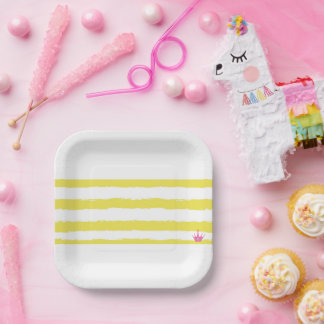 Yellow stripes and a pink crown Paper Plate