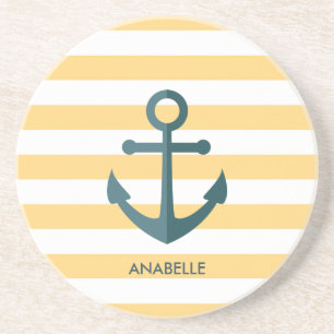 Yellow Stripes and Blue Anchor Coaster