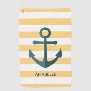 Yellow Stripes and Blue Anchor Golf Towel