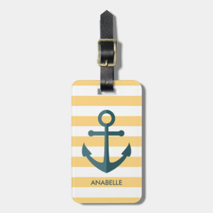 Yellow Stripes and Blue Anchor Luggage Tag