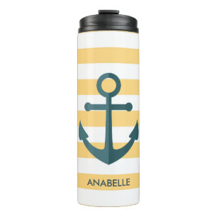 Yellow Stripes and Blue Anchor Thermal Tumbler