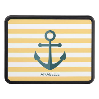 Yellow Stripes and Blue Anchor Trailer Hitch Cover