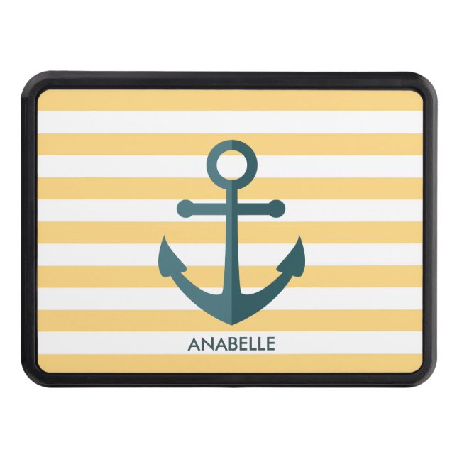 Yellow Stripes and Blue Anchor Trailer Hitch Cover (Front)