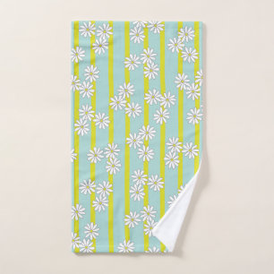 Yellow Stripes and Daisies on a Teal Background Hand Towel