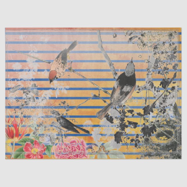 YELLOW STRIPES AND JAPANESE BIRD TISSUE PAPER (Front)