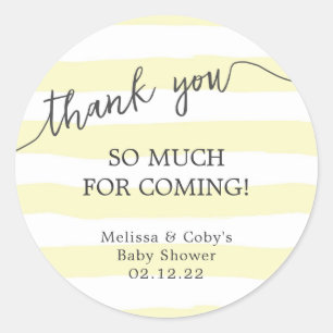 Yellow Stripes baby shower thank you favour Classic Round Sticker