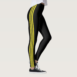 Women's Black And Yellow Striped Leggings & Tights