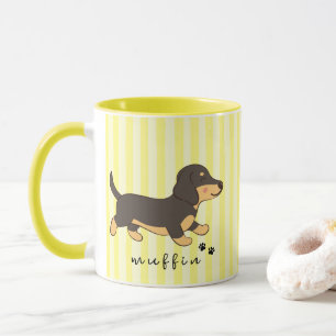 Yellow Stripes Black Tan Dachshund Name  Mug