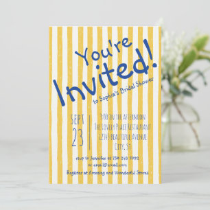 Yellow Stripes Blue You're Invited Bridal Shower Invitation