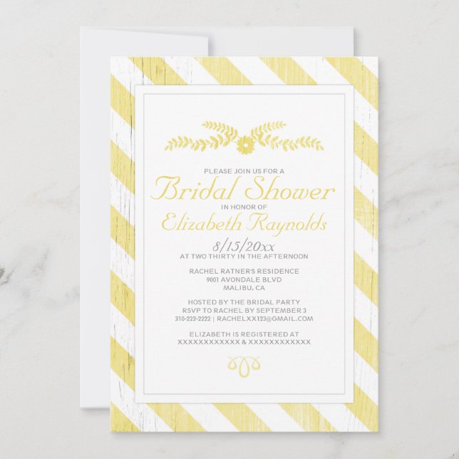Yellow Stripes Bridal Shower Invitations (Front)