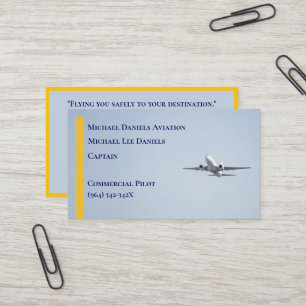 Yellow Stripes Commercial  Airplane Captain Pilot  Business Card