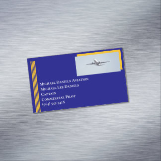 Yellow Stripes Commercial Airplane Captain Pilot Magnetic Business Card