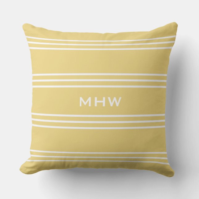 Yellow Stripes custom monogram throw pillows (Front)