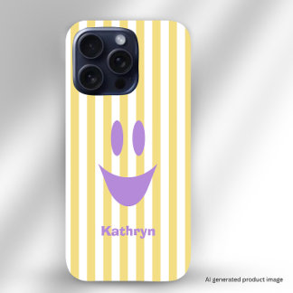 Yellow Stripes Cute Lavender Smiley iPhone 16 Pro Case