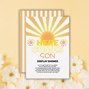 Yellow Stripes Here Comes The Son Baby Shower Enclosure Card