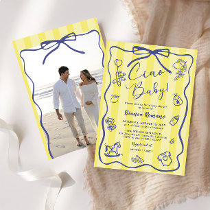 Yellow Stripes Italian Ciao Baby Shower Photo  Invitation