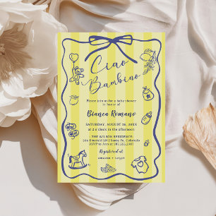 Yellow Stripes Italian Themed Ciao Bambino  Invitation