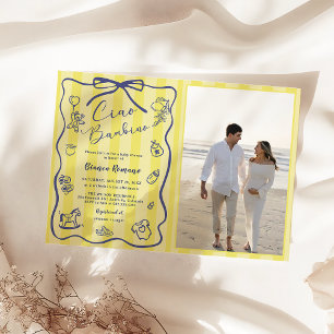 Yellow Stripes Italian Themed Ciao Bambino Photo  Invitation