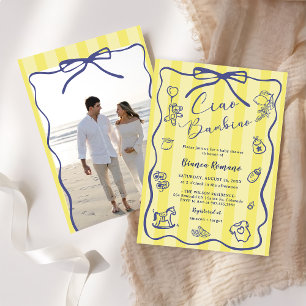 Yellow Stripes Italian Themed Ciao Bambino Photo  Invitation