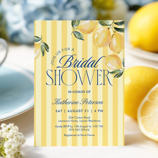 Yellow Stripes Lemon Bridal Shower Invitation (Creator Uploaded)