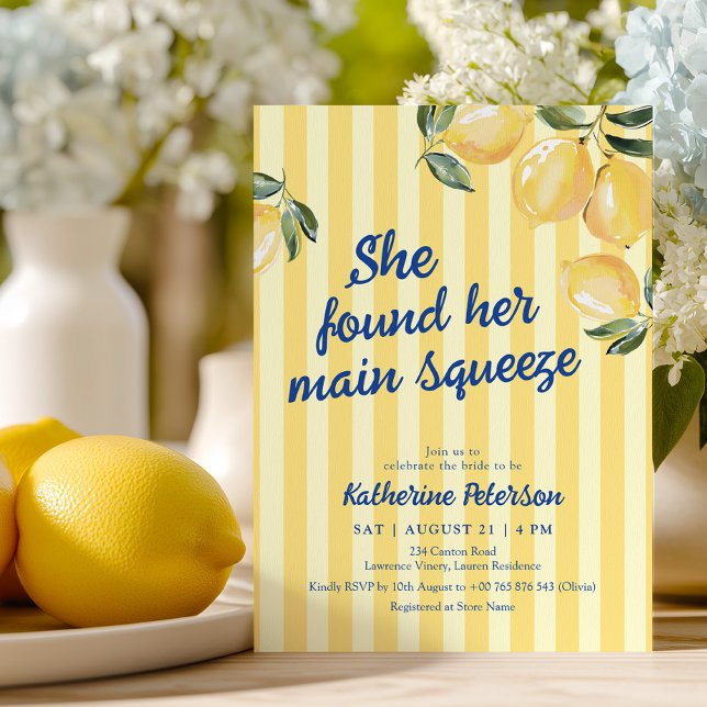 Yellow Stripes Lemon Bridal Shower Invitation (Creator Uploaded)
