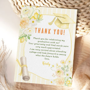 Yellow Stripes Lemons and Flowers Graduation Thank You Card
