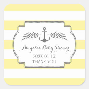 Yellow Stripes Nautical Baby Shower Favour Sticker