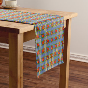 Yellow Stripes on Blue with Amaryllis Table Runner