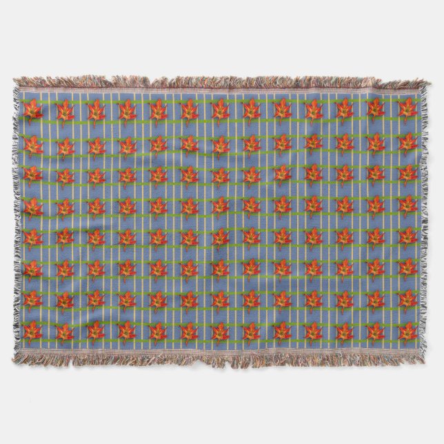 Yellow Stripes on Blue with Amaryllis  Throw Blanket (Front)