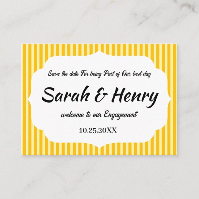 YELLOW STRIPES PERSONALIZED NAME SAVE THE DATES  ENCLOSURE CARD (Front)