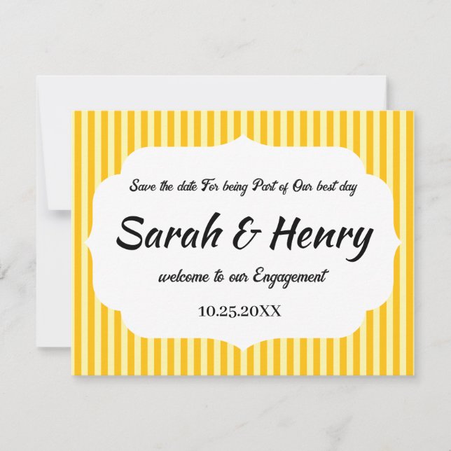 YELLOW STRIPES PERSONALIZED NAME SAVE THE DATES  RSVP CARD (Front)