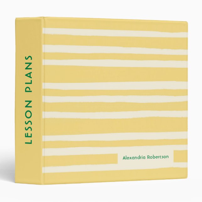 Yellow Stripes Personalized Teacher Lesson Plans Binder (Front/Spine)