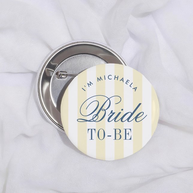 Yellow Stripes Retro Bride To Be 2 Inch Round Button (Creator Uploaded)
