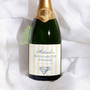Yellow Stripes Retro Preppy Bachelorette Party Sparkling Wine Label