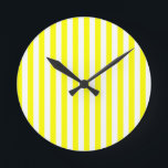 Yellow Stripes Round Clock<br><div class="desc">Bright yellow stripes against the background colour of your choice. The stripe pattern is customizable and can be tiled allowing you to change orientation or size.</div>