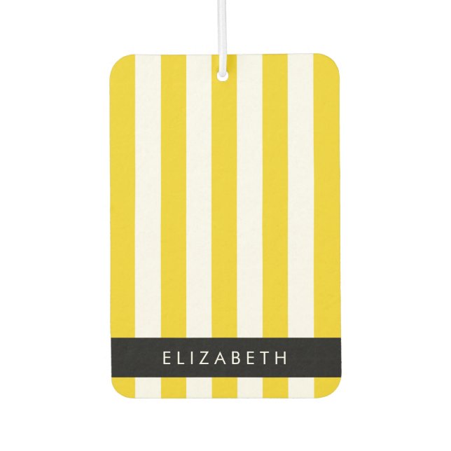 Yellow Stripes, Striped Pattern, Lines, Your Name Air Freshener (Front)
