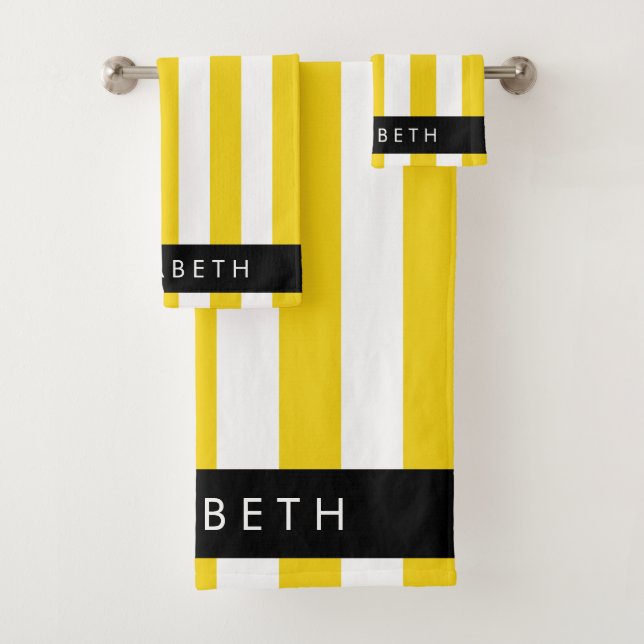 Yellow Stripes, Striped Pattern, Lines, Your Name Bath Towel Set (Insitu)