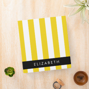 Yellow Stripes, Striped Pattern, Lines, Your Name Binder