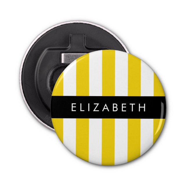 Yellow Stripes, Striped Pattern, Lines, Your Name Bottle Opener (Front)