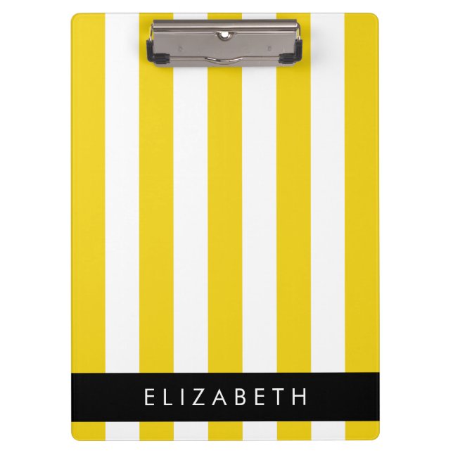 Yellow Stripes, Striped Pattern, Lines, Your Name Clipboard (Front)
